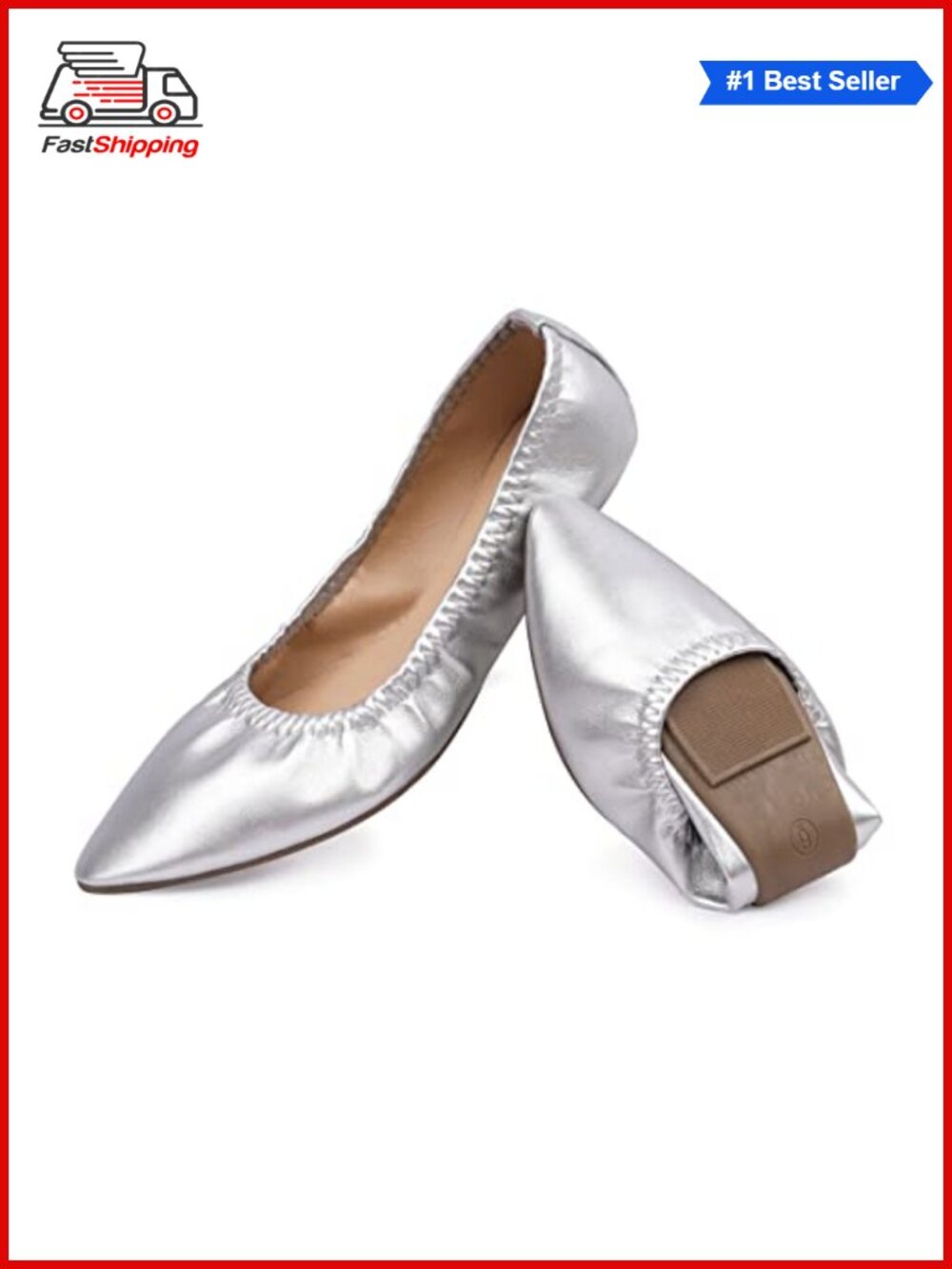 Women's Ballet Flats Slip On Faux Leather Foldable Portable Casual Walking Shoes